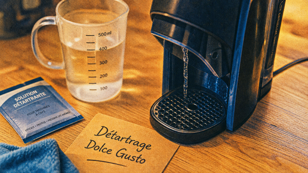 Comment détartrer Dolce Gusto : détartrage avec solution et chiffon microfibre