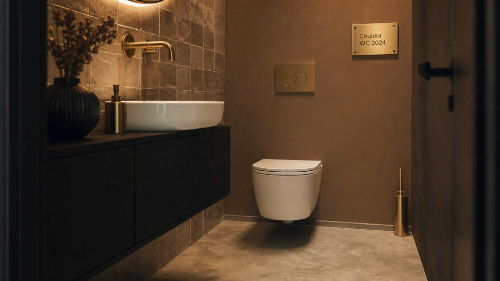 Couleur wc tendance 2024 : palette chocolat laiton spa
