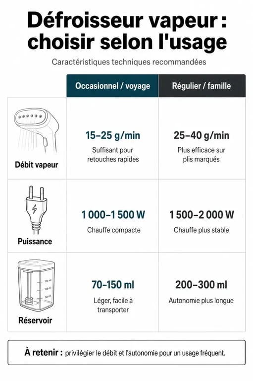 Infographie comparative pour choisir son défroisseur vapeur selon ses besoins