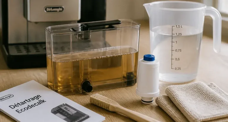 Nettoyage machine à café Delonghi, solution de détartrage Ecodecalk et accessoires