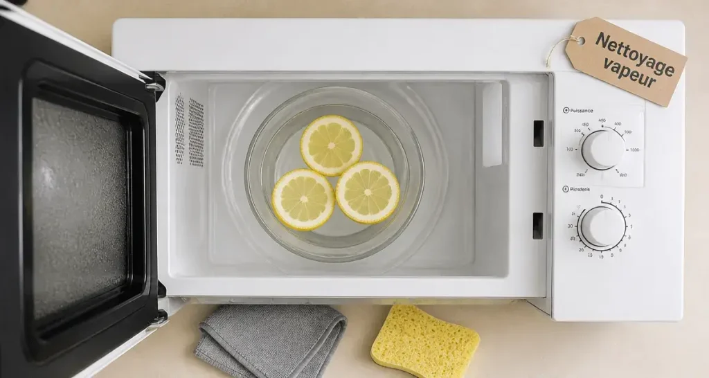 Nettoyage micro onde vapeur citron, dégraisser et désodoriser