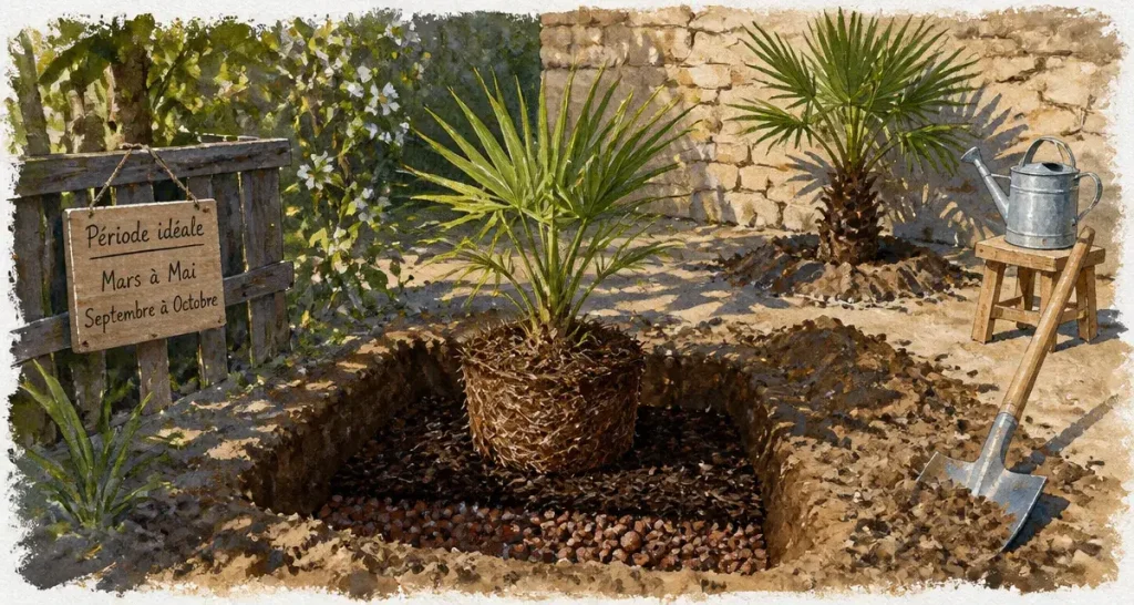 Quand planter un palmier : trou de plantation et motte, période idéale