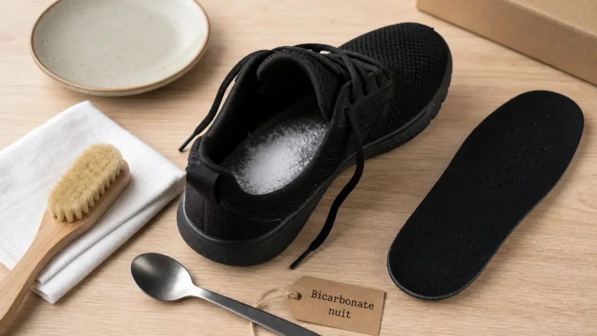 Bicarbonate de soude dans les chaussures : enlever les odeurs en une nuit, sauf sur le cuir et le daim Bicarbonate de soude chaussure : poudre contre les odeurs, brosse et chiffon