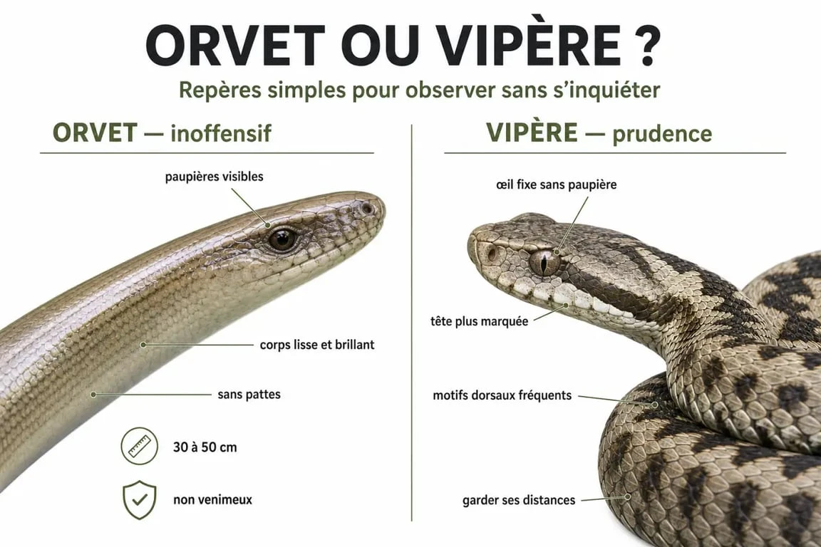 Orvet morsure : comparaison visuelle entre un orvet et un serpent pour mieux identifier l’animal