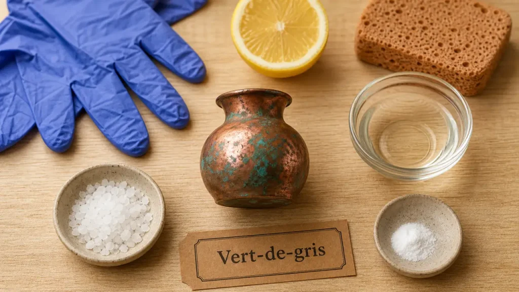 Nettoyer du vert de gris sur cuivre : vinaigre, bicarbonate et sel