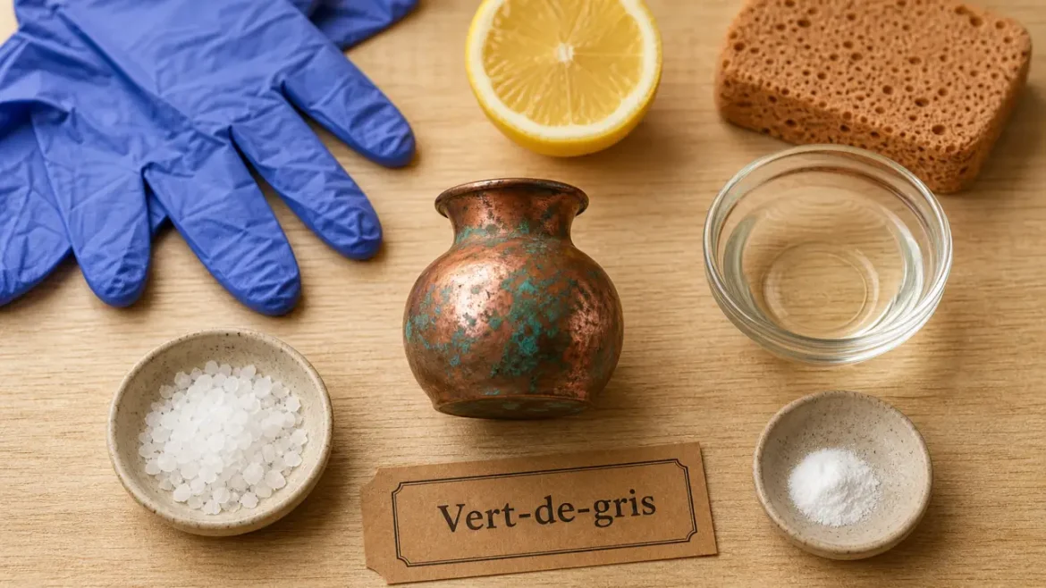 Nettoyer du vert de gris sur cuivre : vinaigre, bicarbonate et sel