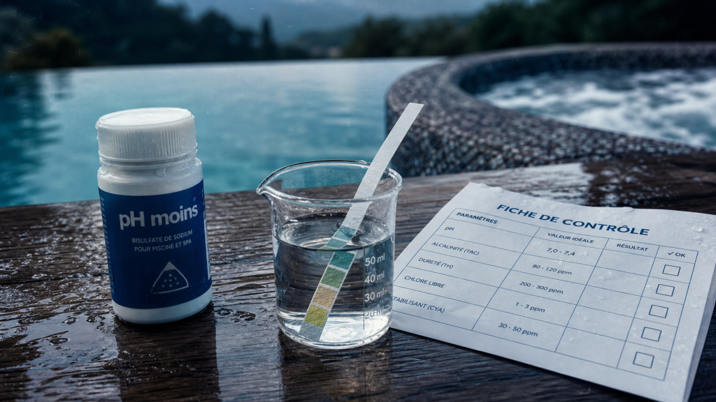 ph superieur a 7, test bandelette pH et corrections eau basique spa