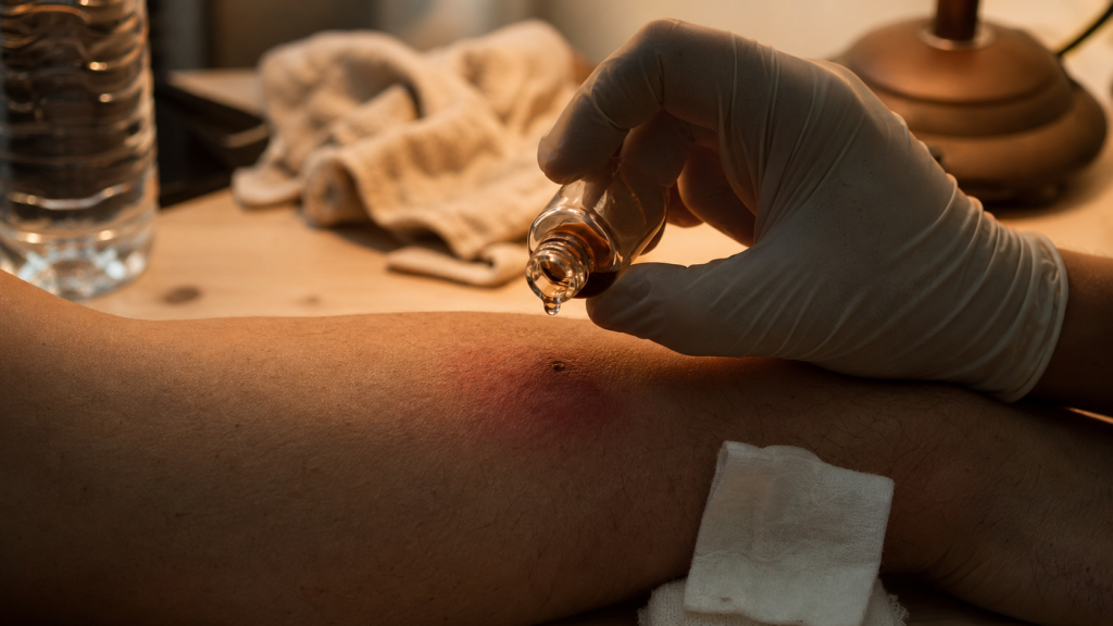 Piqure frelon europeen : antiseptique sur peau rougie
