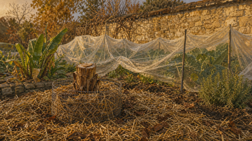 Quand couper un bananier pour l’hiver : feuilles brunes retirées, stipe taillé et voile d’hivernage