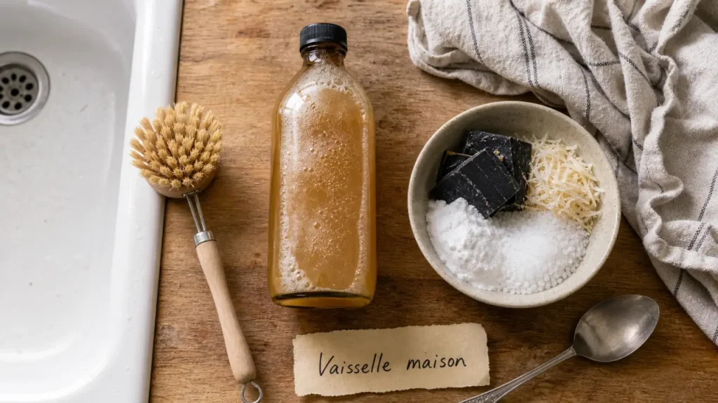 Recette produit vaisselle maison : savon noir et bicarbonate contre le gras et l’eau dure