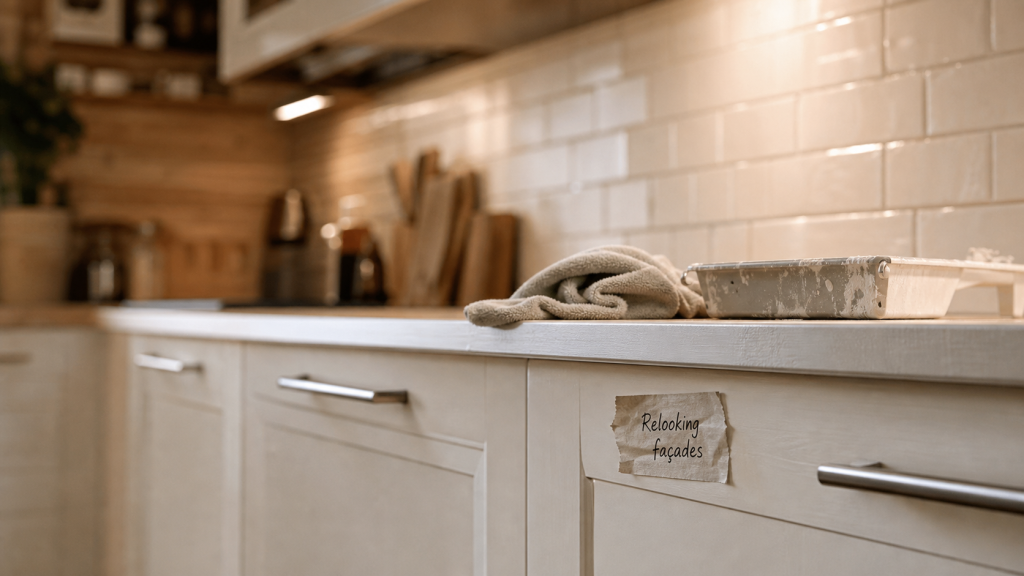 Rénover sa cuisine sans changer les meubles : cuisine avec façades repeintes et poignées neuves