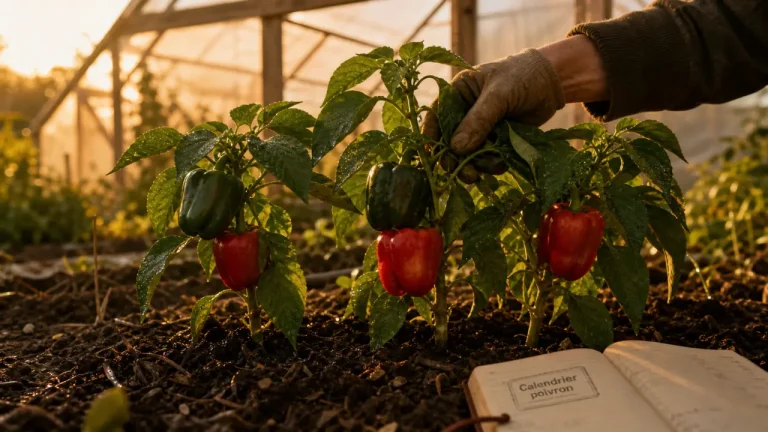 Saison poivron : plants verts et rouges au potager, mois et couleurs