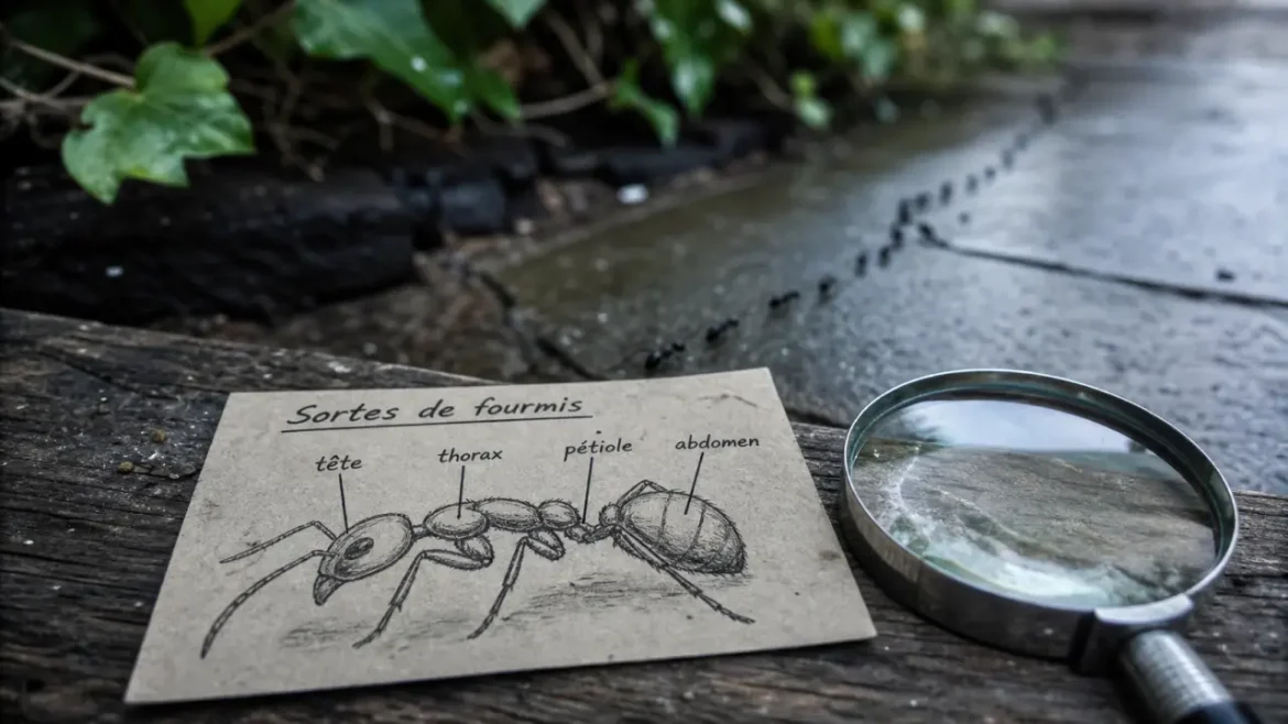 Identifier les sortes de fourmis : critères morphologiques, espèces communes et méthodes de lutte Sorte de fourmis : fiche d’identification, loupe et schéma