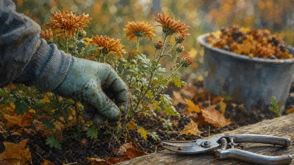 Taille du chrysanthème : pince à 10–15 cm