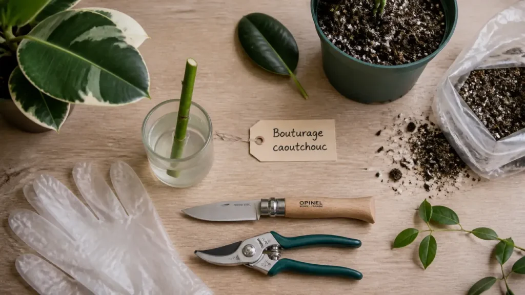 Bouturage caoutchouc en eau, terre ou marcottage