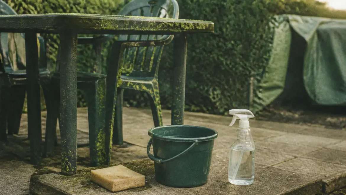 Plastique vert, terne ou noirci : comment le raviver avec du vinaigre blanc et des cristaux de soude Comment raviver un salon de jardin en plastique vert : vinaigre blanc et cristaux de soude sur mousse