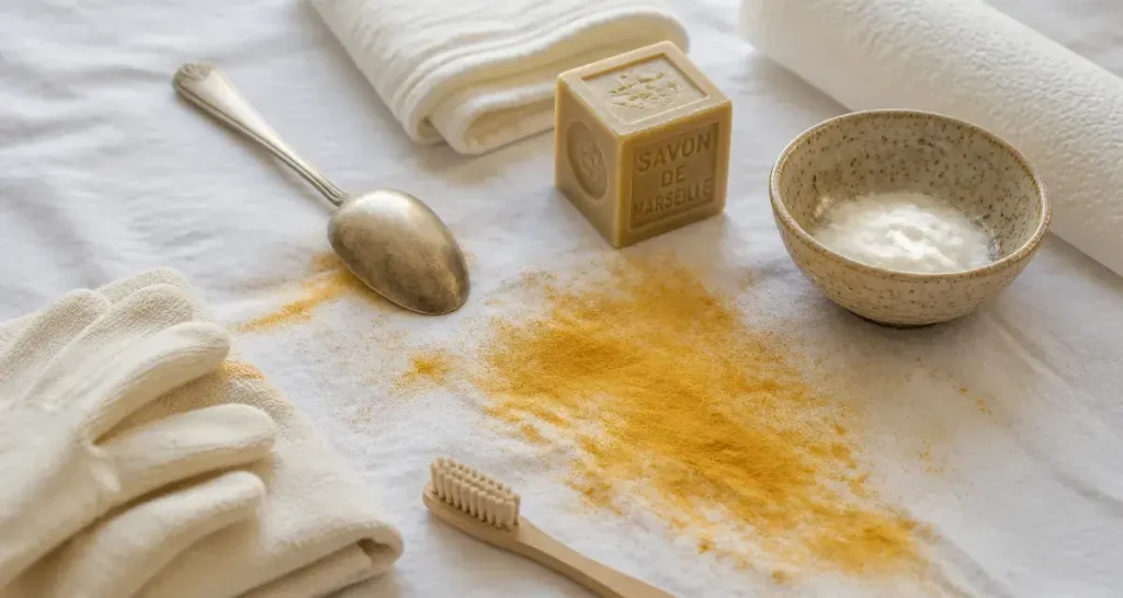 Enlever une tache de curry sur textile : savon et bicarbonate