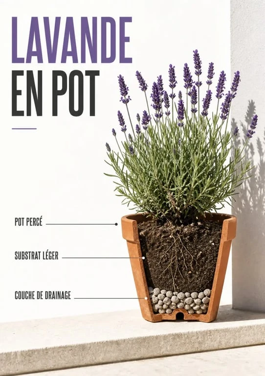 Planter la lavande en pot sur une terrasse ensoleillée