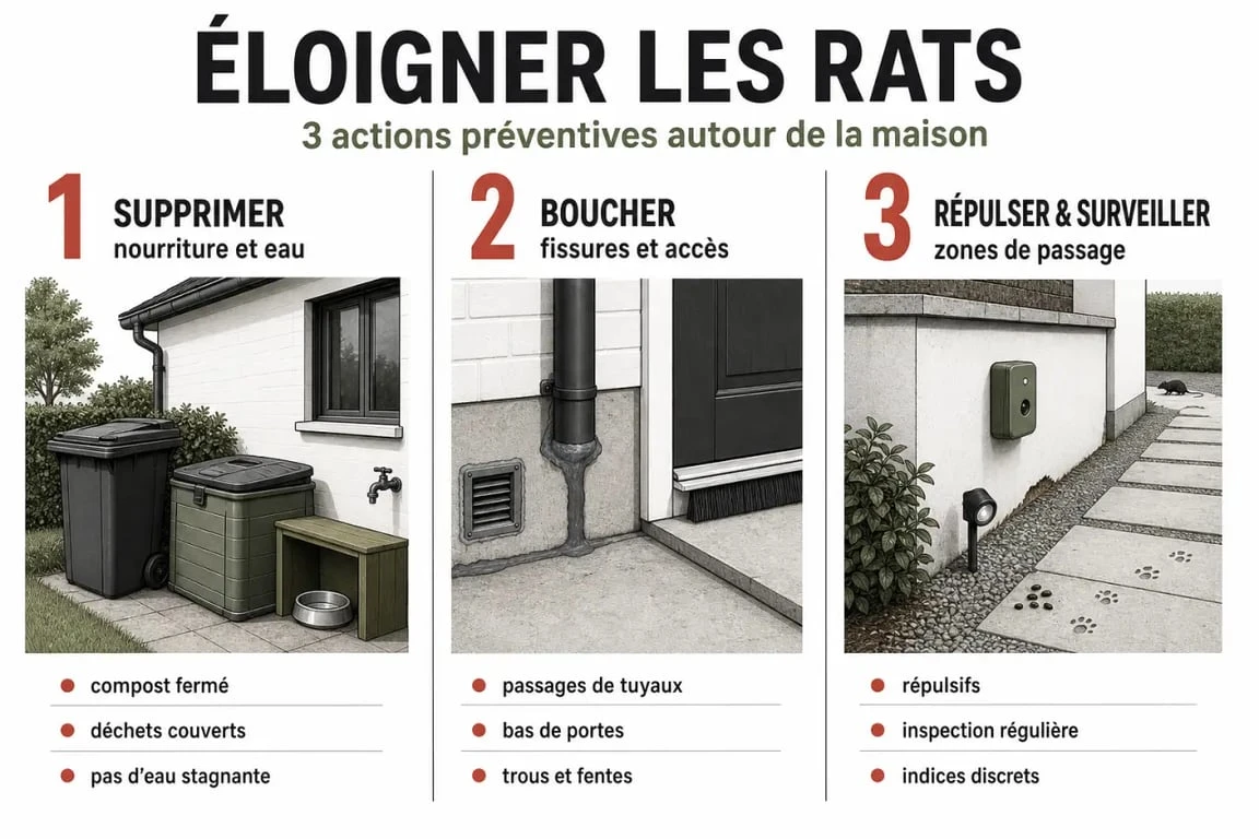 Comment éloigner des rats : illustration des étapes clés pour supprimer les ressources, boucher les accès et utiliser des répulsifs
