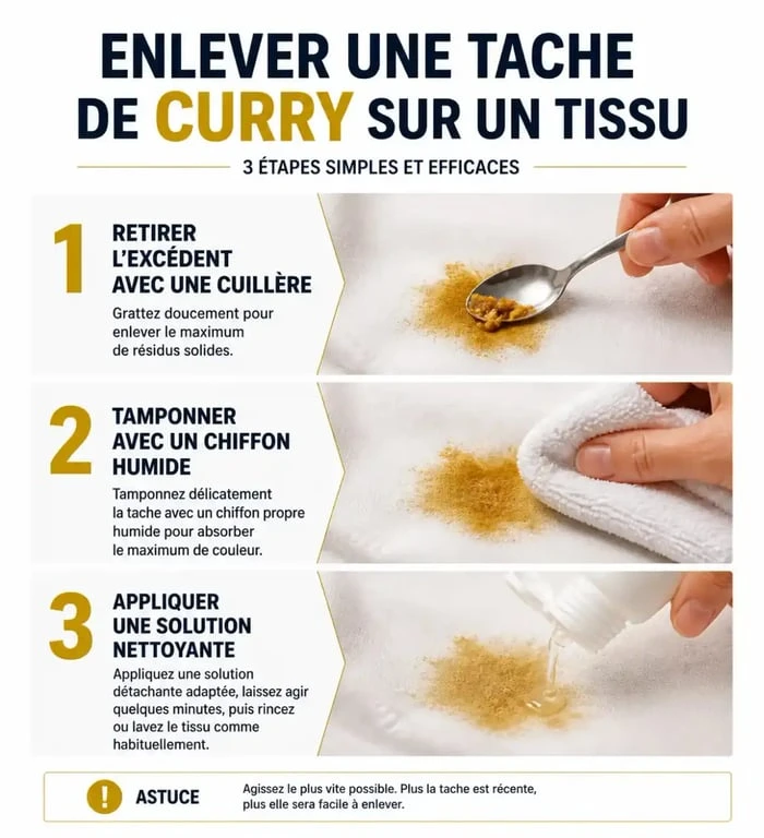 Étapes pour enlever une tache de curry sur un vêtement