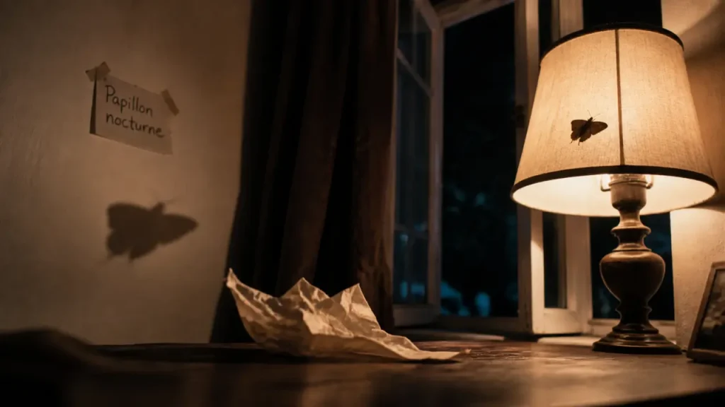 Papillons dans la maison : papillon nocturne contre un abat-jour près d’une fenêtre
