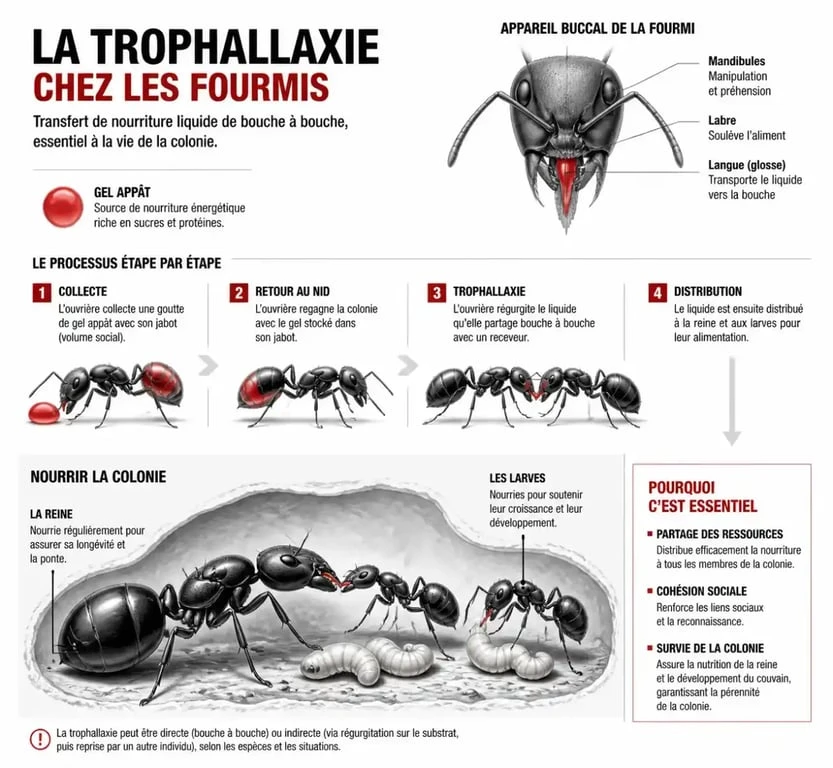 Schéma du fonctionnement du gel appât pour tuer les fourmis par effet cascade