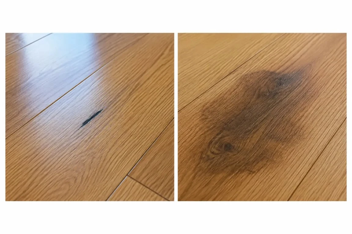 Diagnostic pour enlever une tache noire sur parquet : trace superficielle ou bois noirci par l’humidité