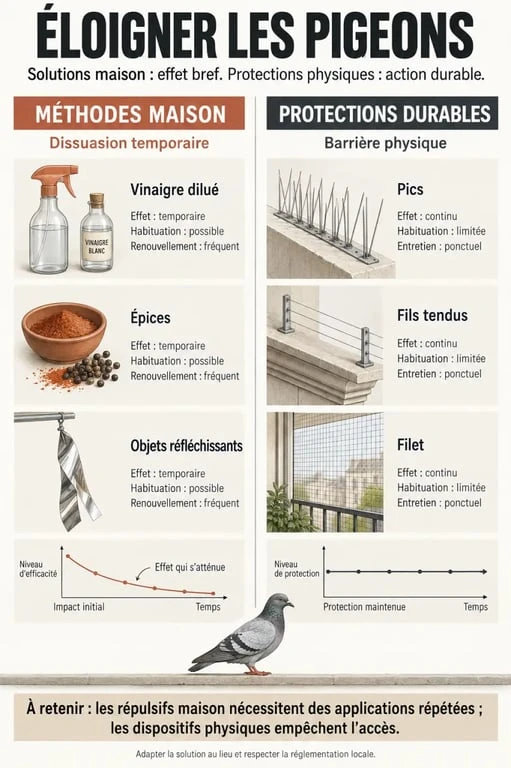Recette de grand mère pour faire fuir les pigeons : comparaison entre astuces maison et protections durables
