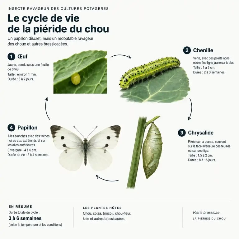Cycle de vie de la piéride du chou : identification des stades larvaires et du papillon