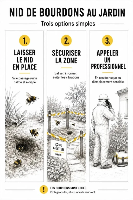 nid de bourdon dans la terre que faire : schéma visuel des actions à prendre