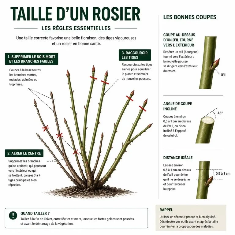 Schéma explicatif pour la taille des rosiers : entretien rosier