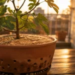 Figuier en pot exterieur de 50 cm, substrat drainant sur terrasse ensoleillée