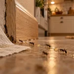 Produit pour tuer les fourmis : gel appât près du mur, fourmis visibles
