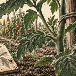 Gourmands tomates sur plant, tige axillaire visible et taillage