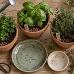 Herbe aromatique en pot avec drainage : racines protégées