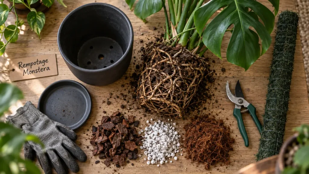 Monstera rempotage : pot, substrat aéré et racines