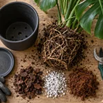 Monstera rempotage : pot, substrat aéré et racines