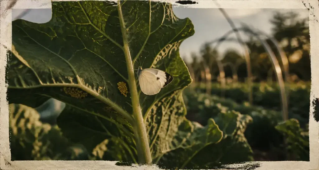 Pieride du choux au potager : pontes sur feuilles de chou et adulte