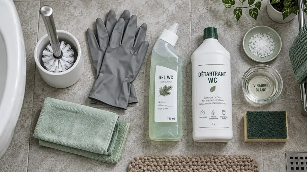 Comment nettoyer des toilettes : détartrant anti-tartre, brosse et gants
