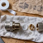 Fuite raccord à visser : PTFE et joint de plomberie visibles
