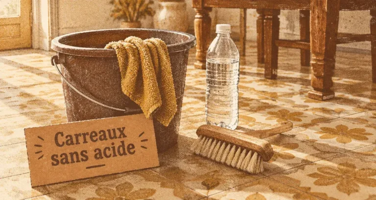 Nettoyer carreaux de ciment ancien : serpillière et brosse douce