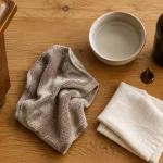 Chiffon essoré pour nettoyer meuble en bois avec savon noir et eau tiède