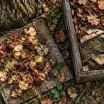 Que faire des pommes pourries au pied des pommiers : bac de compost près d’un pommier